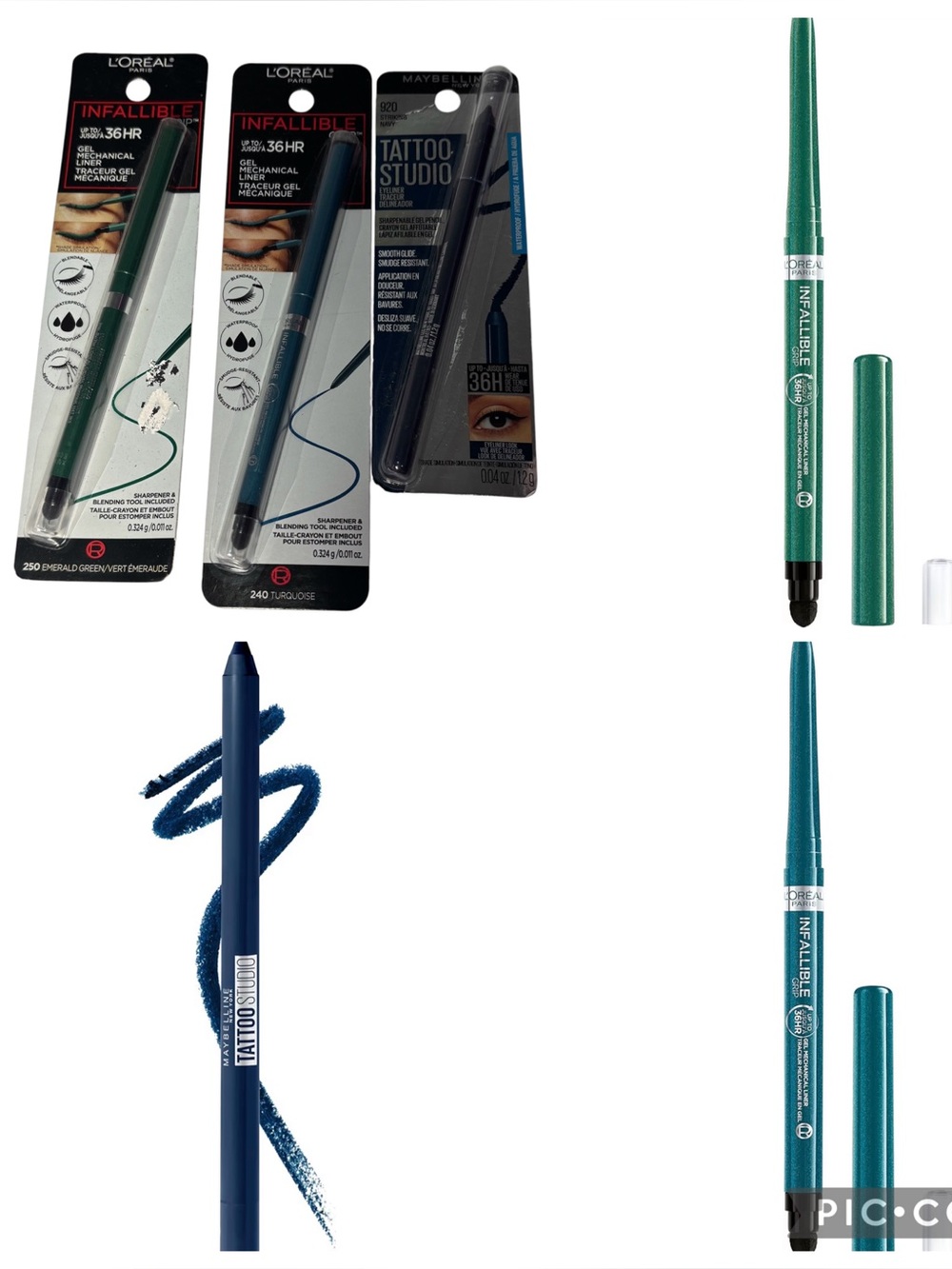 New L’Oréal & Maybelline Colored Eyeliner Bundle Green Turquoise Navy 3 Pc